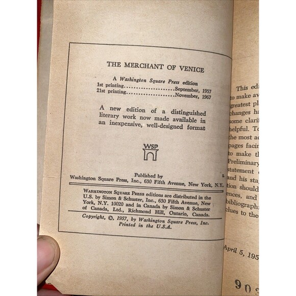 William Shakespeare The Merchant of Venice 1957 Hardcover Red Library Book - Picture 8 of 8